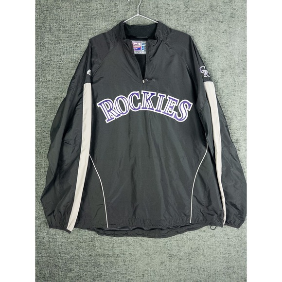 Majestic Other - Majestic Colorado Rockies Pullover Jacket Mens XL Black MLB Authentic Streetwear